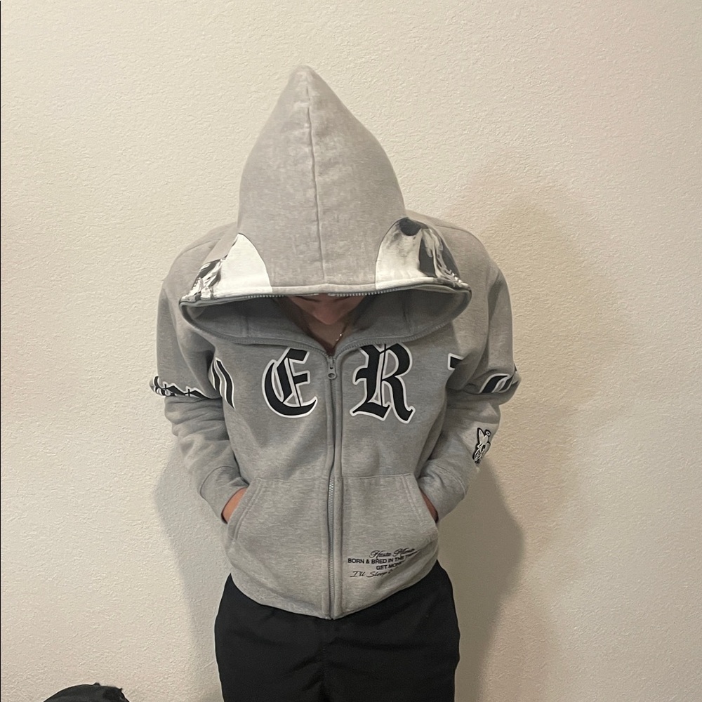 Gray Hoodie with Black Lettering